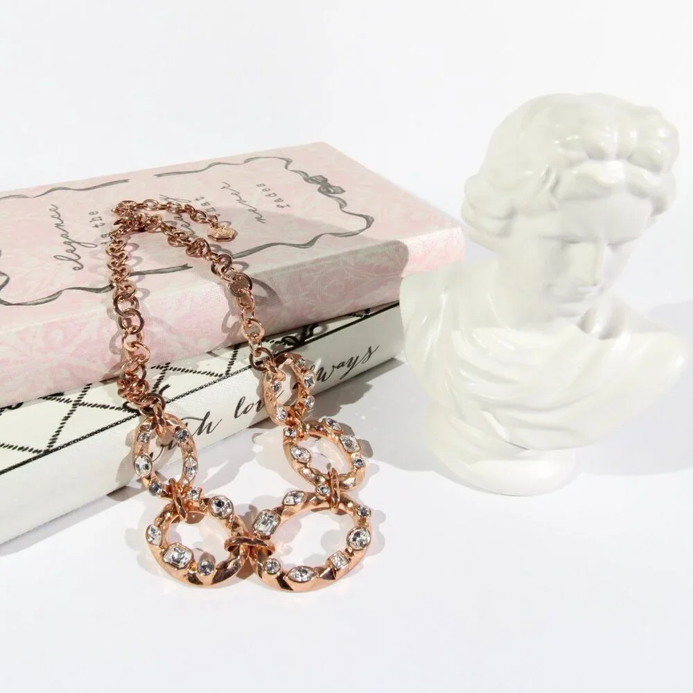 RJ Graziano Rose Gold Tone Necklace with Clear Rhinestones - Picture 3 of 9